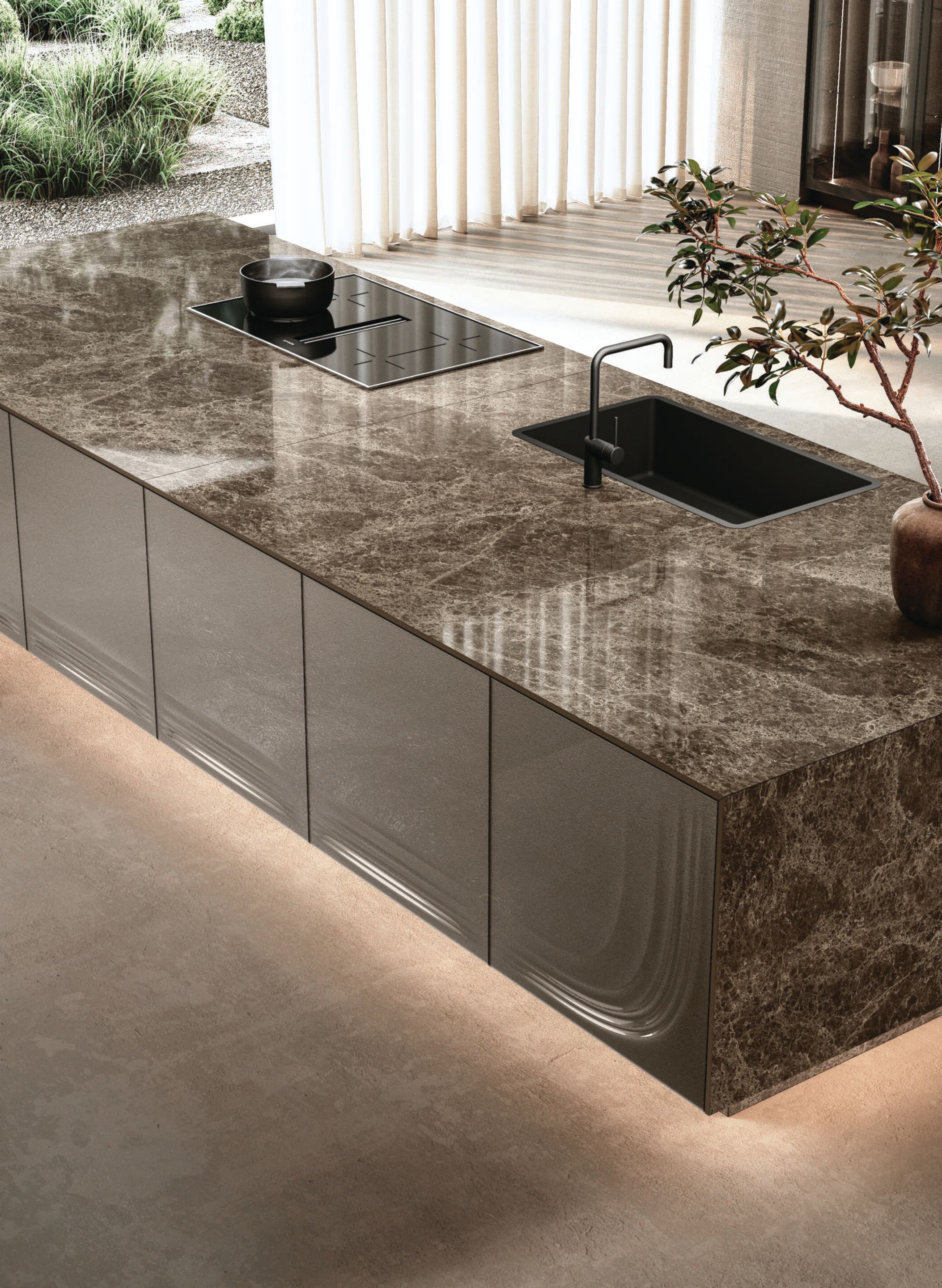 Встроенная кухня из Laminam® и стекла с островом Febal Casa Onda ARCH-00099934 - Вид №3