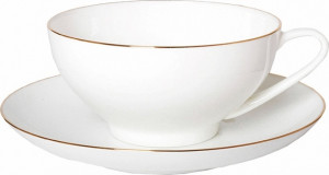 82190 Императорский фарфоровый завод Чашка чайная с блюдцем ИФЗ "Золотая лента" 310мл, ф.Купольная Фарфор костяной