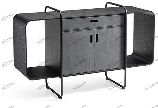 Midj Комод из дерева с откидными дверцами, обтянутыми кожей Apelle sun-id-1437044