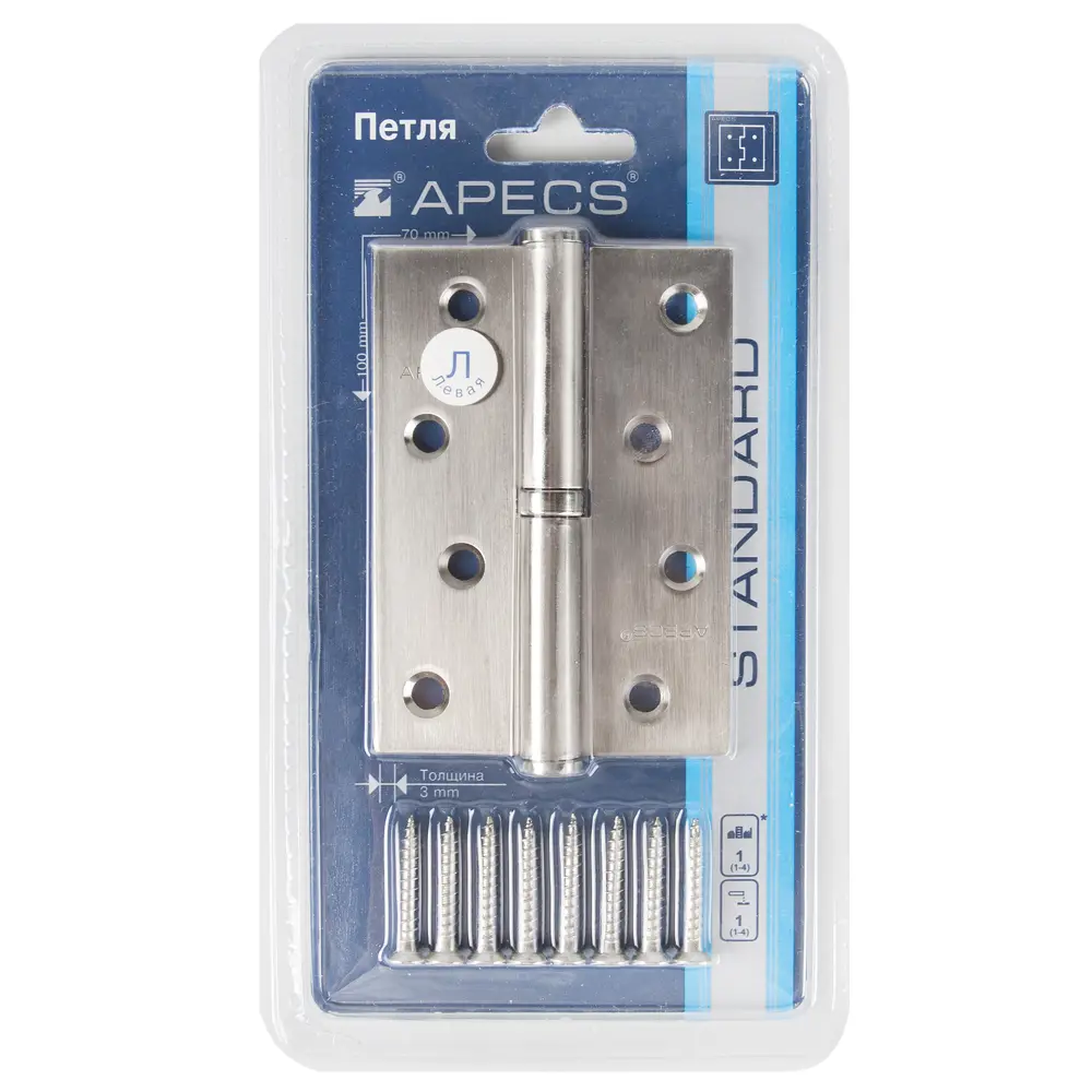 Петля левая Apecs 100x70x3 мм сталь цвет белый никель STLM-2059731 - Вид №2