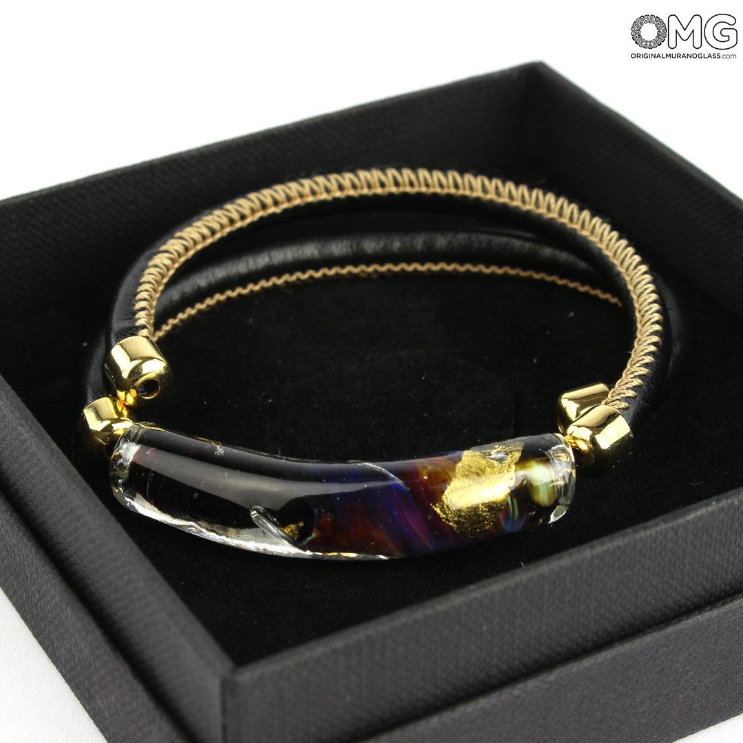 3766 ORIGINALMURANOGLASS Браслет Костанция чёрный - золото и халцедоновое стекло - муранское стекло OMG 18 см  - Вид №1