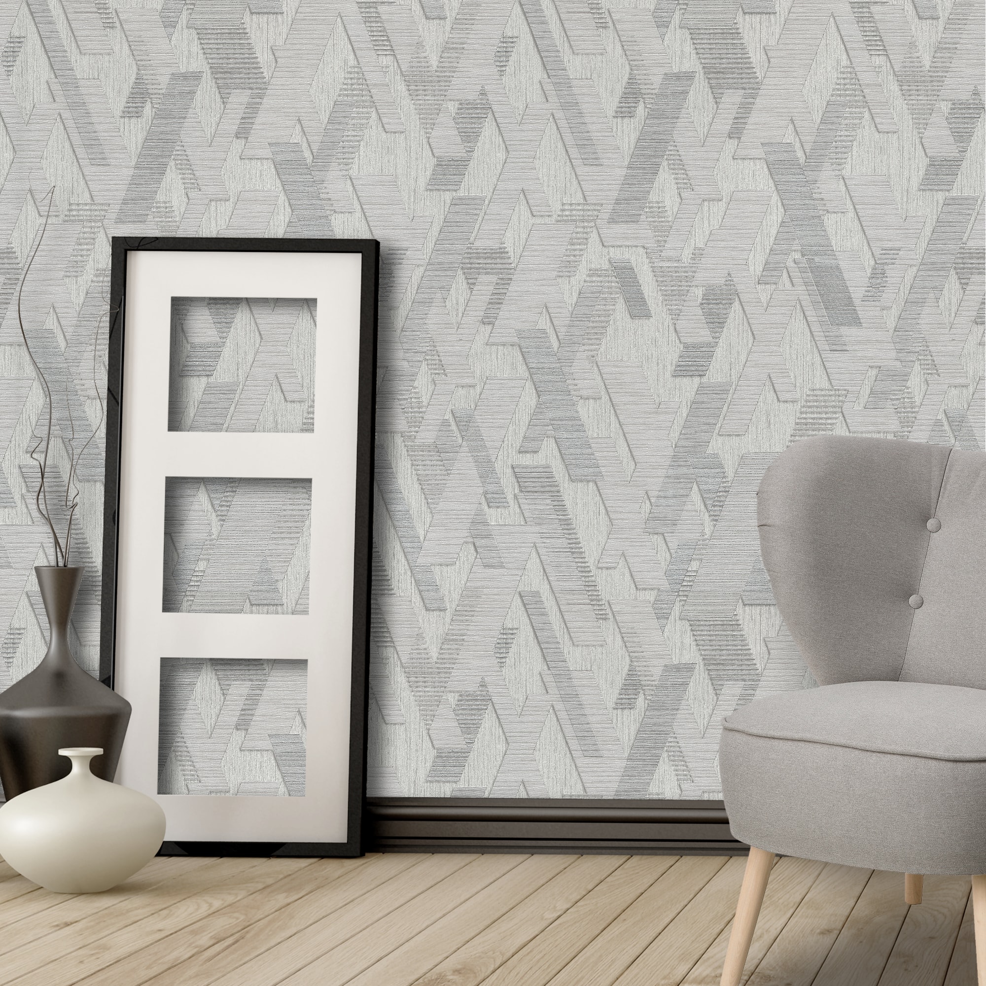 82399713 Обои флизелиновые серые 1.06 м 0420-2 Полосы Santreyd  - Вид №2