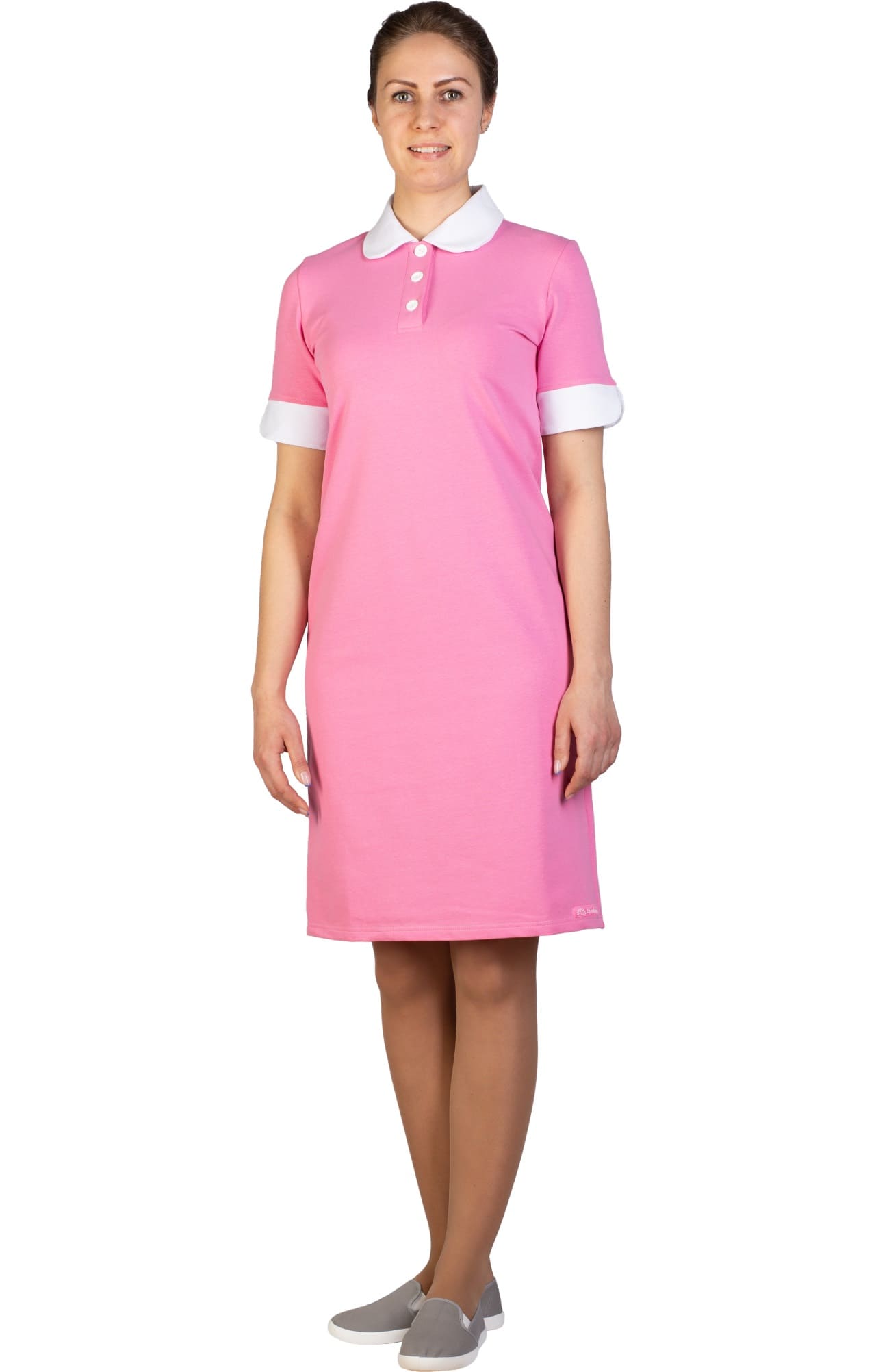 64664 Платье-поло трикотажное цвет PINK (розовый) GRACE  Одежда для обслуживающего персонала  размер 42 (XS)  - Вид №2