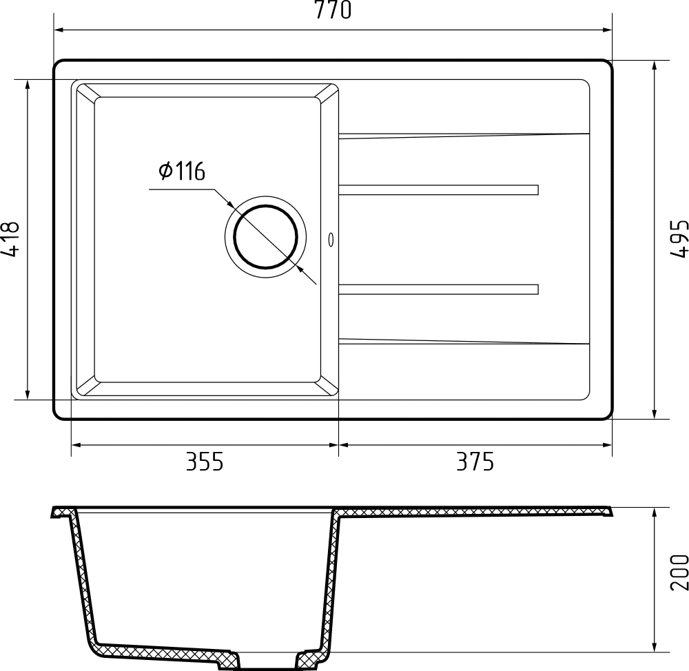 Кухонная мойка Искусственный камень QUADRO S290 GranFest Q-780L-S290 - Вид №1