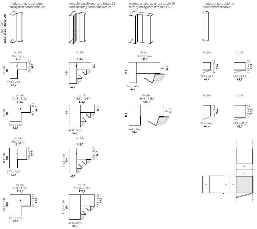 Caccaro Гардероб с распашными дверцами и изменением глубины Core sun-id-1404406 - Вид №2
