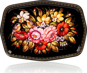 10618048 Жостовская фабрика декоративной росписи Поднос 45х32см НХПР "Русская сказка" Сталь