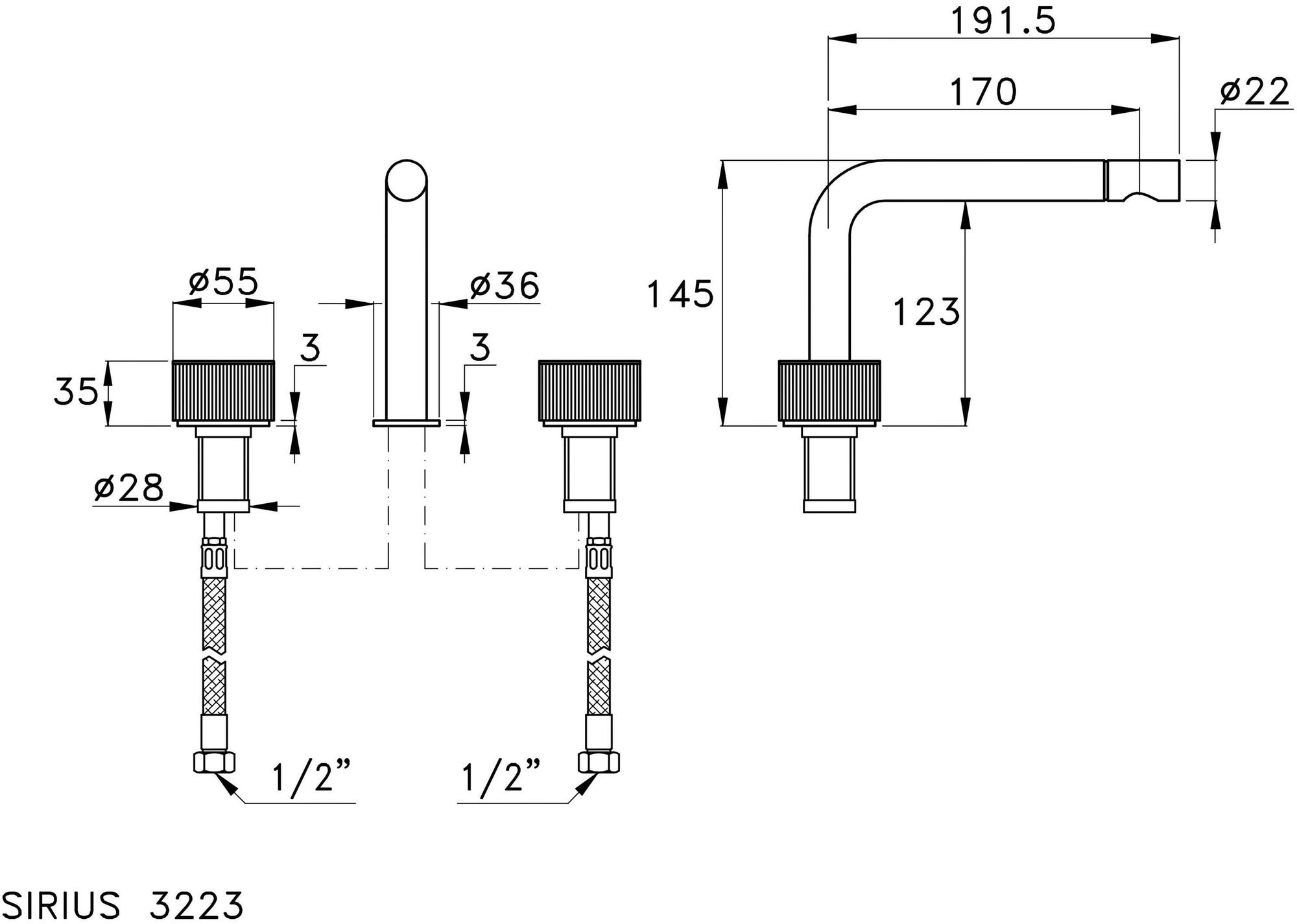 RUBINETTERIE STELLA Смеситель для раковины на 3 отверстия Sirius 3223 - Вид №8