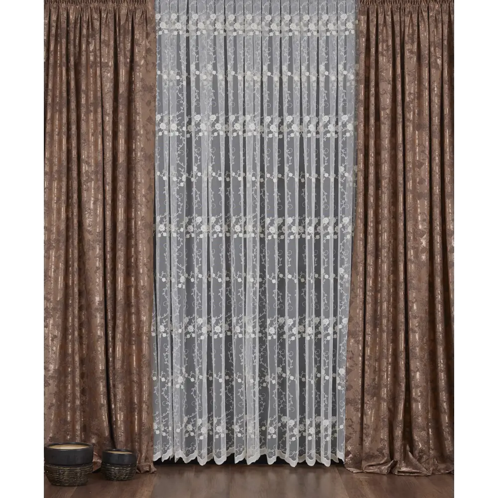 Тюль с вышивкой на сетке «Премиум» 1 п/м 290 см цвет кремовый ELIT HOME STLM-2119126 - Вид №1