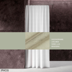 DV-LIKEL200-210-LL20 Занавеска для душа Likelinen, длина 200 см, ширина 210 см, бежево-серого цвета. PHOS