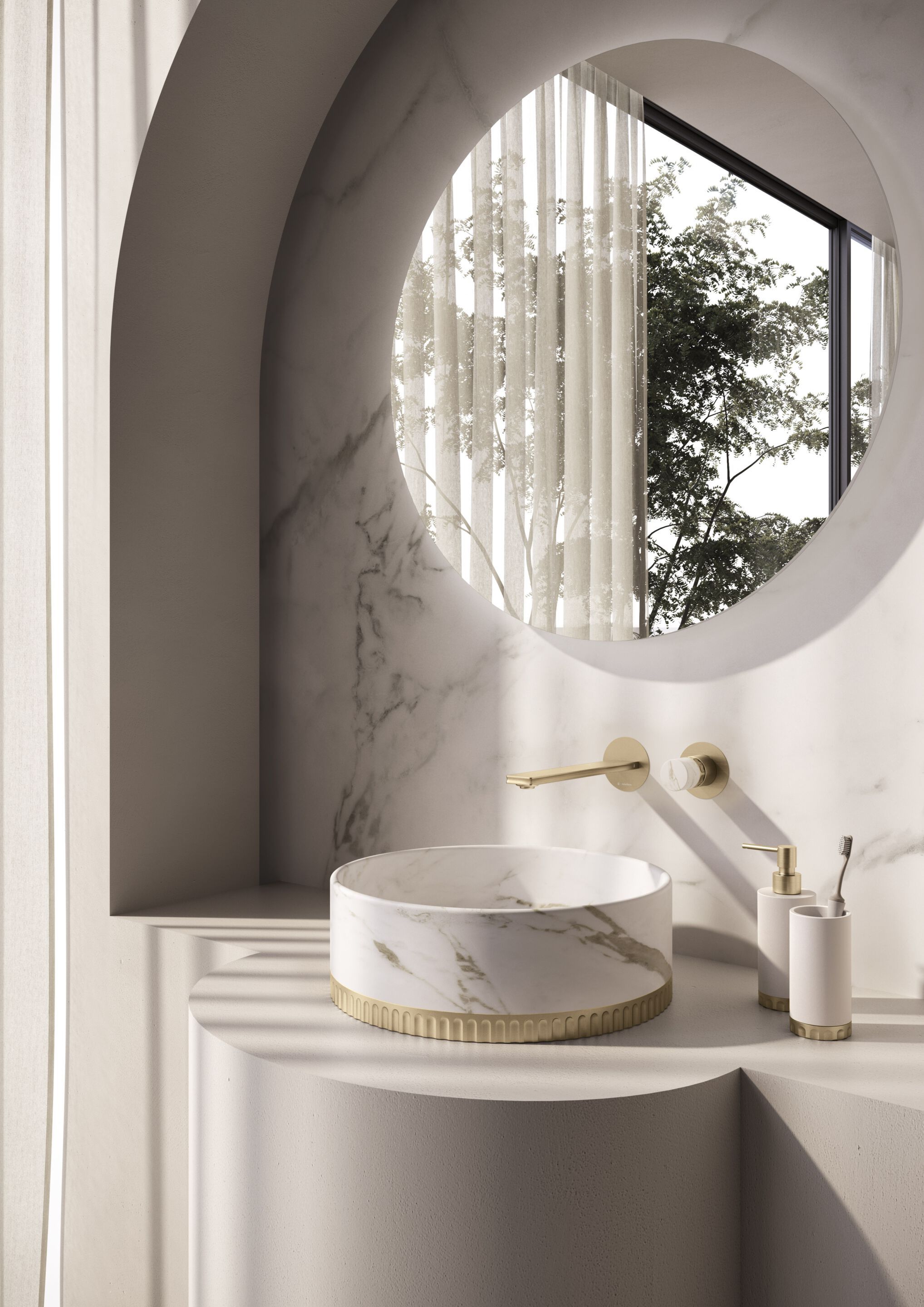 2 отверстия и настенный смеситель для раковины с отдельными розетками Newform IONIKA ARCH-00057150 - Вид №1