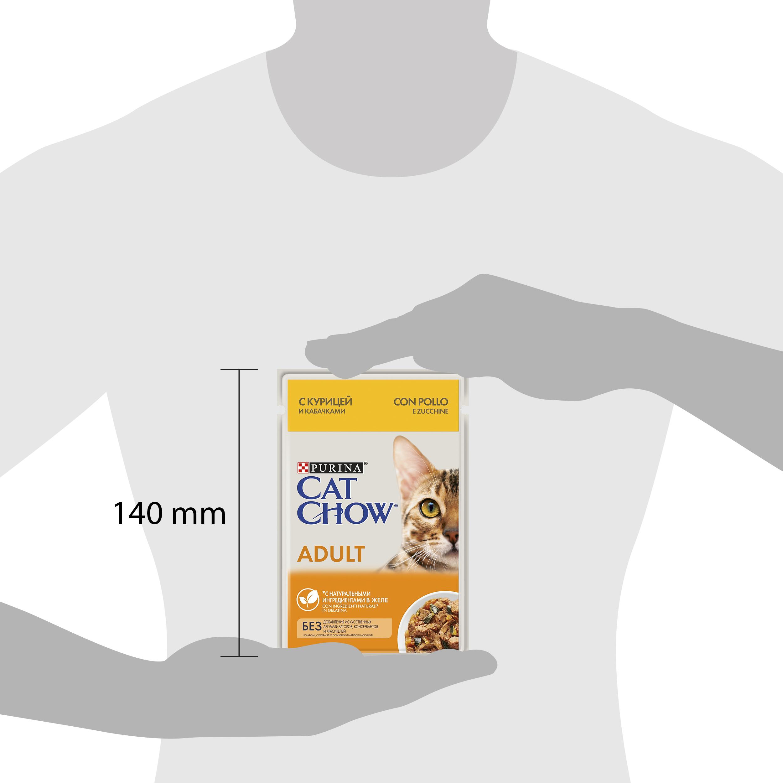 ПР0045316*26 Корм для кошек с курицей и кабачками в желе, пауч 85 г (упаковка - 26 шт) Cat Chow  - Вид №4
