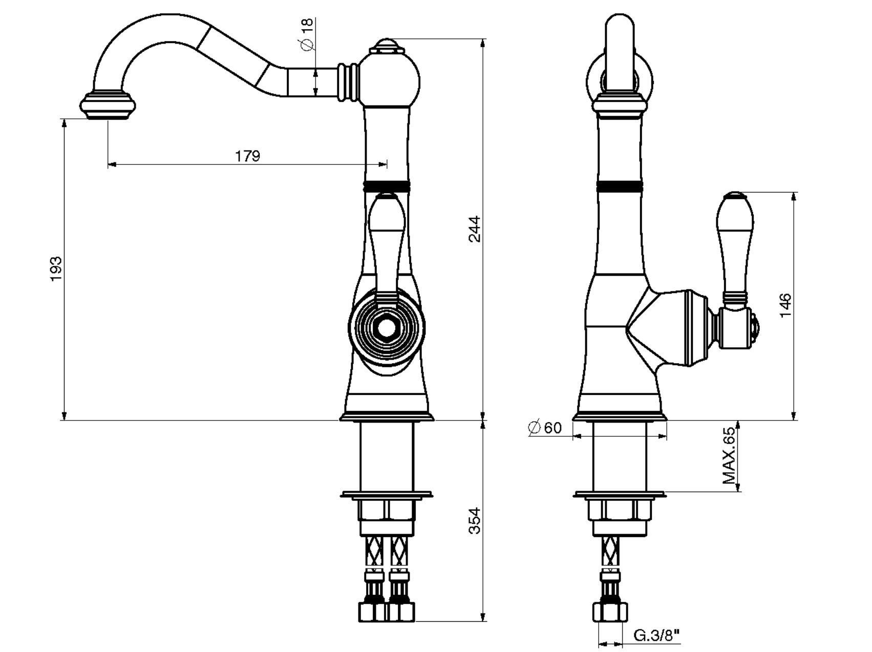 Смеситель для раковины с автоматическим сливом GATTONI Orta ARCH-00100858 - Вид №4