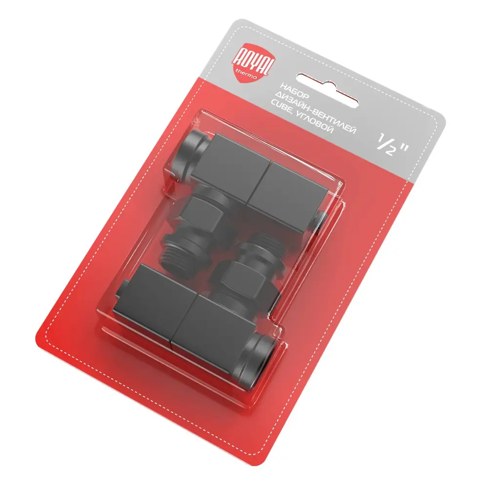 Набор вентилей для радиатора Royal Thermo Cube 1/2" угловой цвет черный STLM-2149779