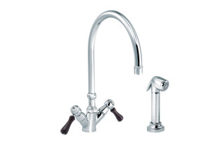 Смеситель для кухни с 2 отверстиями на столешнице со съемным ручным душем