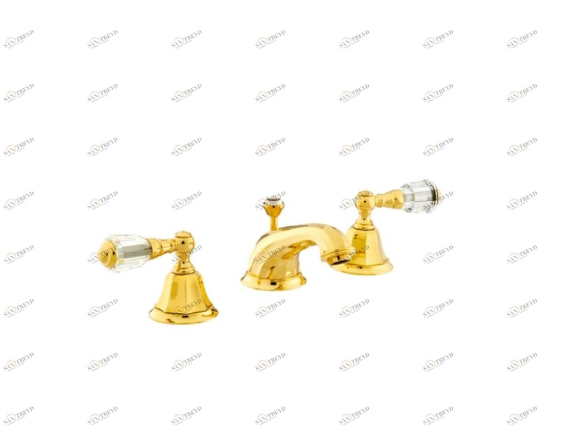 038601.D00.00 Раковина с тремя отверстиями и кристаллами Swarovski Золото 24К Mestre Indica