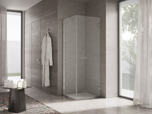 Стеклянная угловая душевая кабина с распашной дверью