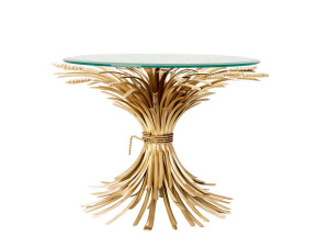 Круглый железный и стеклянный журнальный столик для гостиной