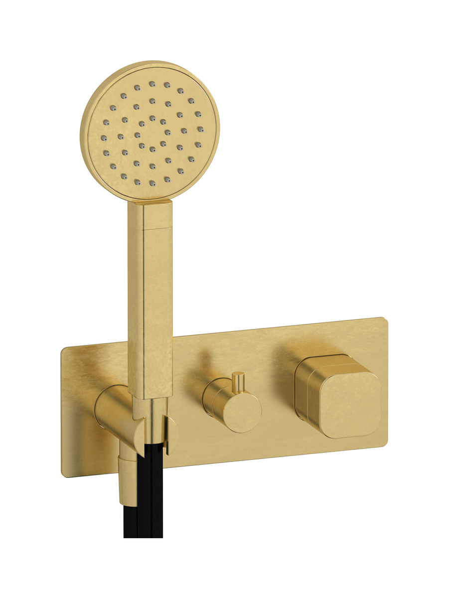 Прогрессивный настенный смеситель для душа на 3 потребителя со встроенным душевым гарнитуром. WE ARE IB eo314on_1 Natural Brass Elio