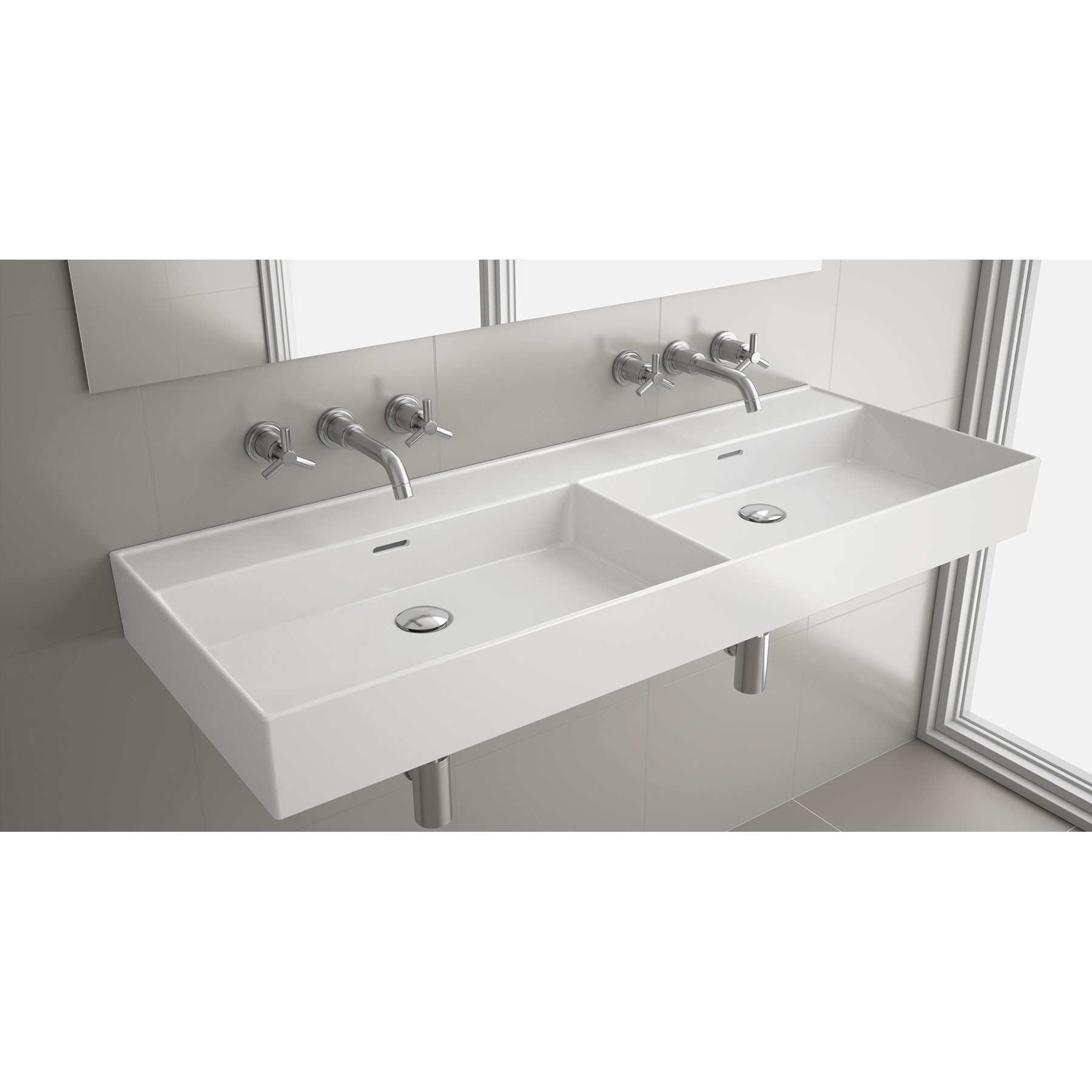 85913 SALGAR Раковина VENETO 1210 duplo WHITE, фарфор 2 раковины без сифона и сливного крана без крана 1210 x 120 x 460 мм
