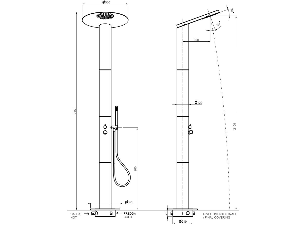 Напольная душевая колонка из нержавеющей стали с ручным душем Rubinetterie Frattini Borgia ARCH-00078466 - Вид №2