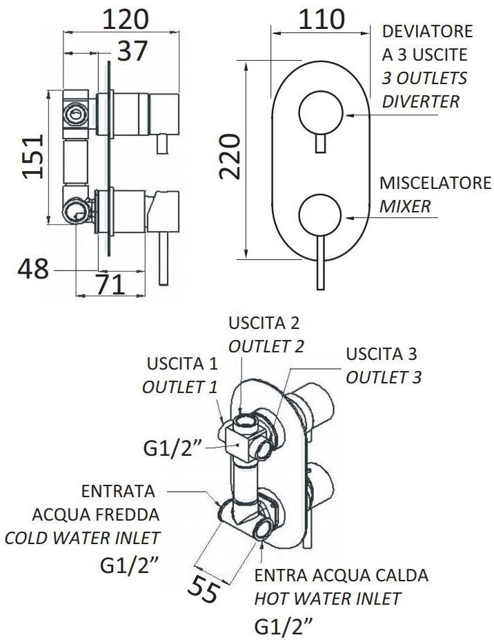 Rubinetterie Mariani Встраиваемый металлический смеситель для душа в современном стиле Ultraminimal sun-id-1513599 - Вид №1