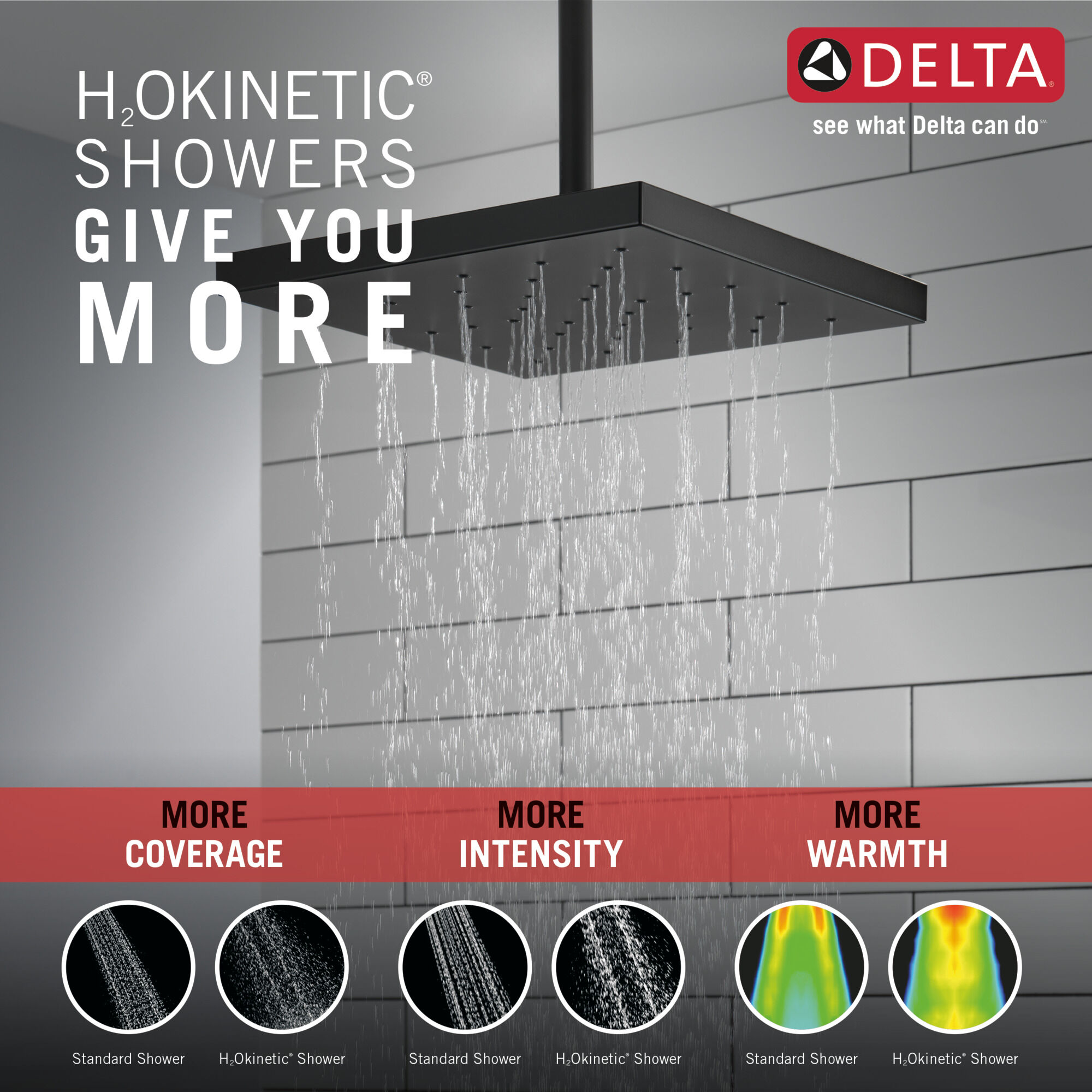 52161-BL25 H2Okinetic® одинарная душевая лейка с UltraSoak ™ Delta Faucet Universal Showering Матовый черный  - Вид №1