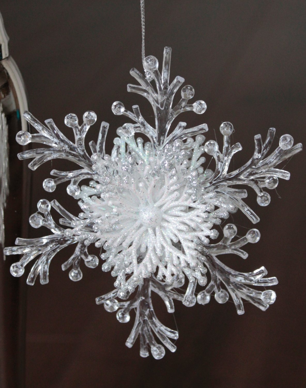 1319 796 a3 Орнамент Снежинка, акрил, с глиттером, Ø 15 см, бело-серебристый H-andreas 