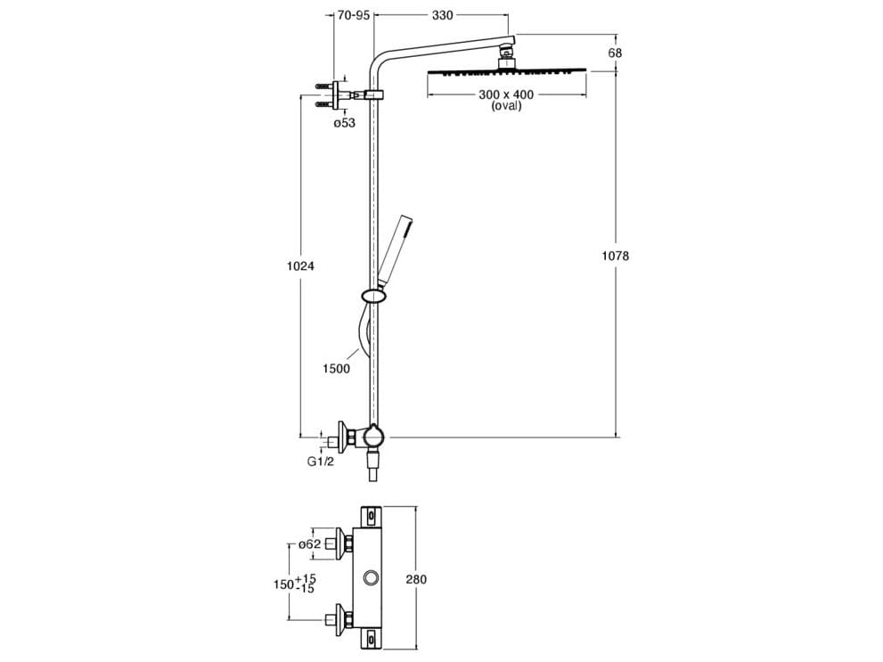 ABS термостатическая настенная душевая колонна с переключателем CRISTINA Rubinetterie душевые колонны-Shower &amp ARCH-00142139 - Вид №2
