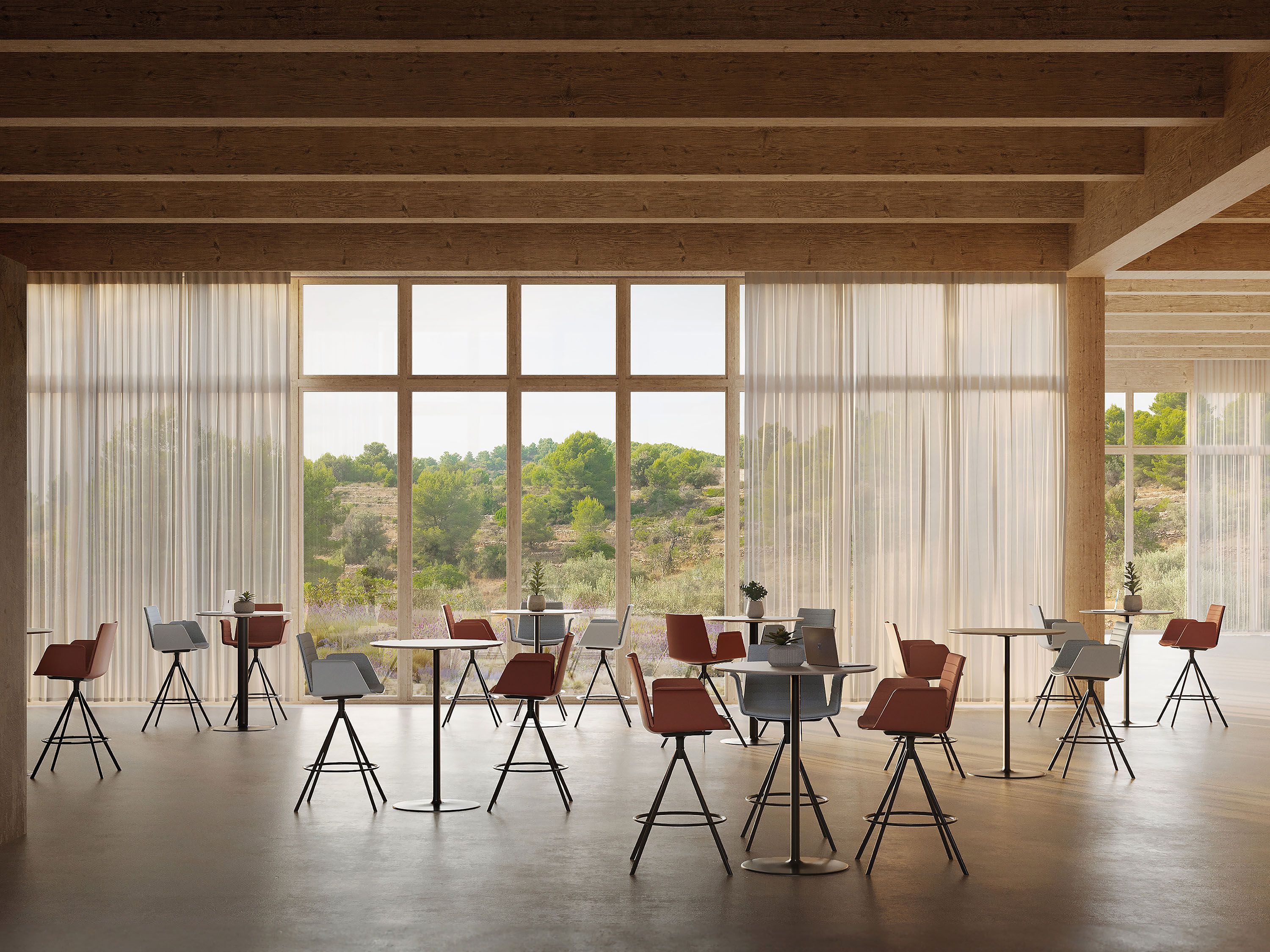 Высокий тканевый стул с подлокотниками и спинкой Andreu World Flex Armchair ARCH-00002073 - Вид №1