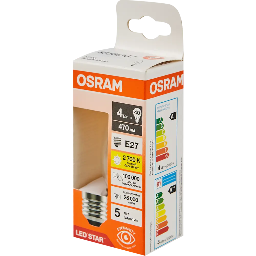 Лампа светодиодная Osram В E27 220/240 В 4 Вт свеча 470 лм теплый белый свет 85306937 STLM-2096024  - Вид №3