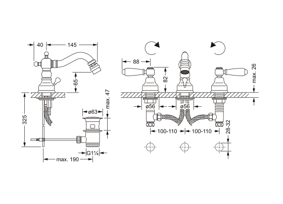 Смеситель для биде на три отверстия ½" JOERGER Delphi 109.30.106.000 - Вид №1