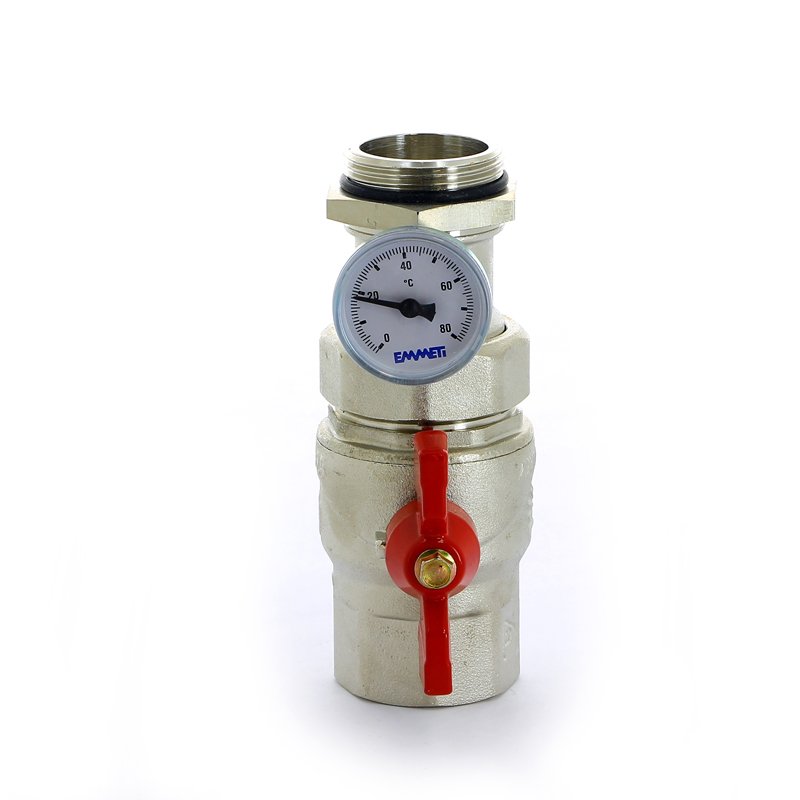 Кран сгон НВ 1' с термометром для коллектора бабочка 2 шт EMMETI 1306260 - Вид №4