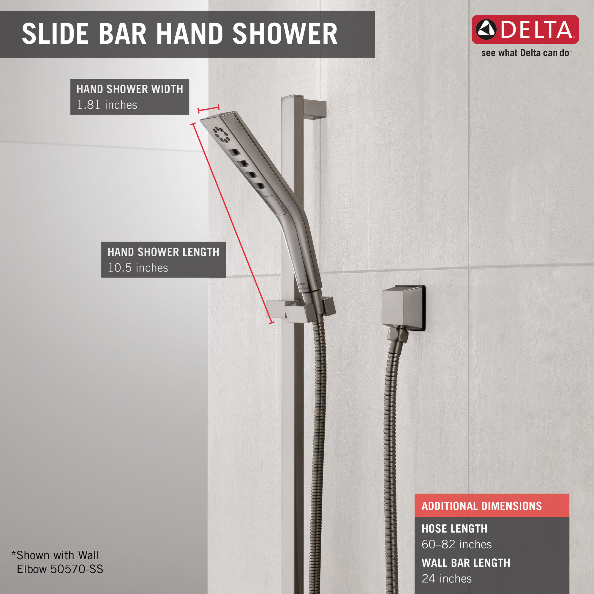 51799-SS H2Okinetic® Ручной душ со скользящей штангой с 3 настройками Delta Faucet Universal Showering Нержавеющая сталь  - Вид №3