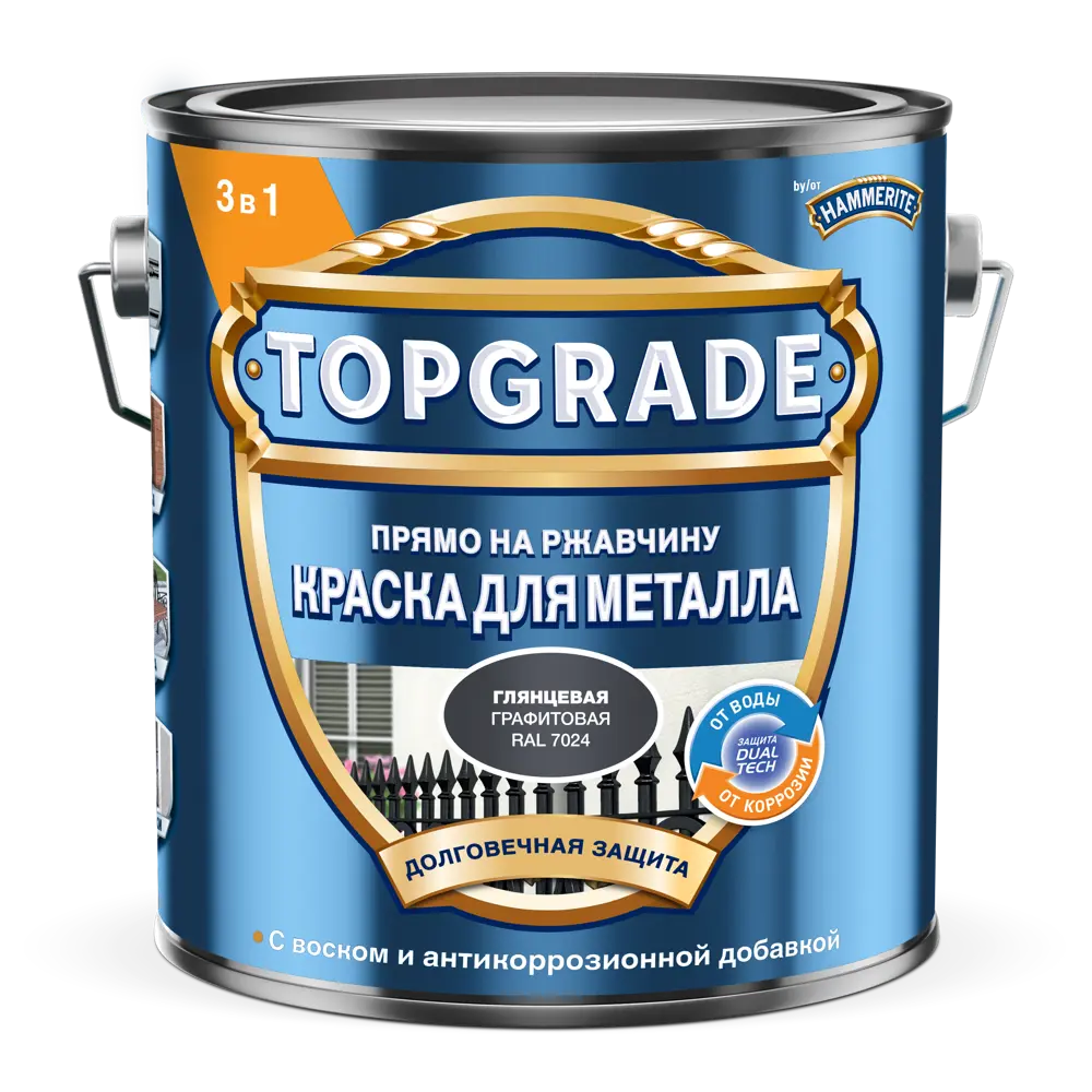 Грунт-эмаль по металлу 3 в 1 Topgrade гладкая цвет графитовый 2 л STLM-2206433 - Вид №1