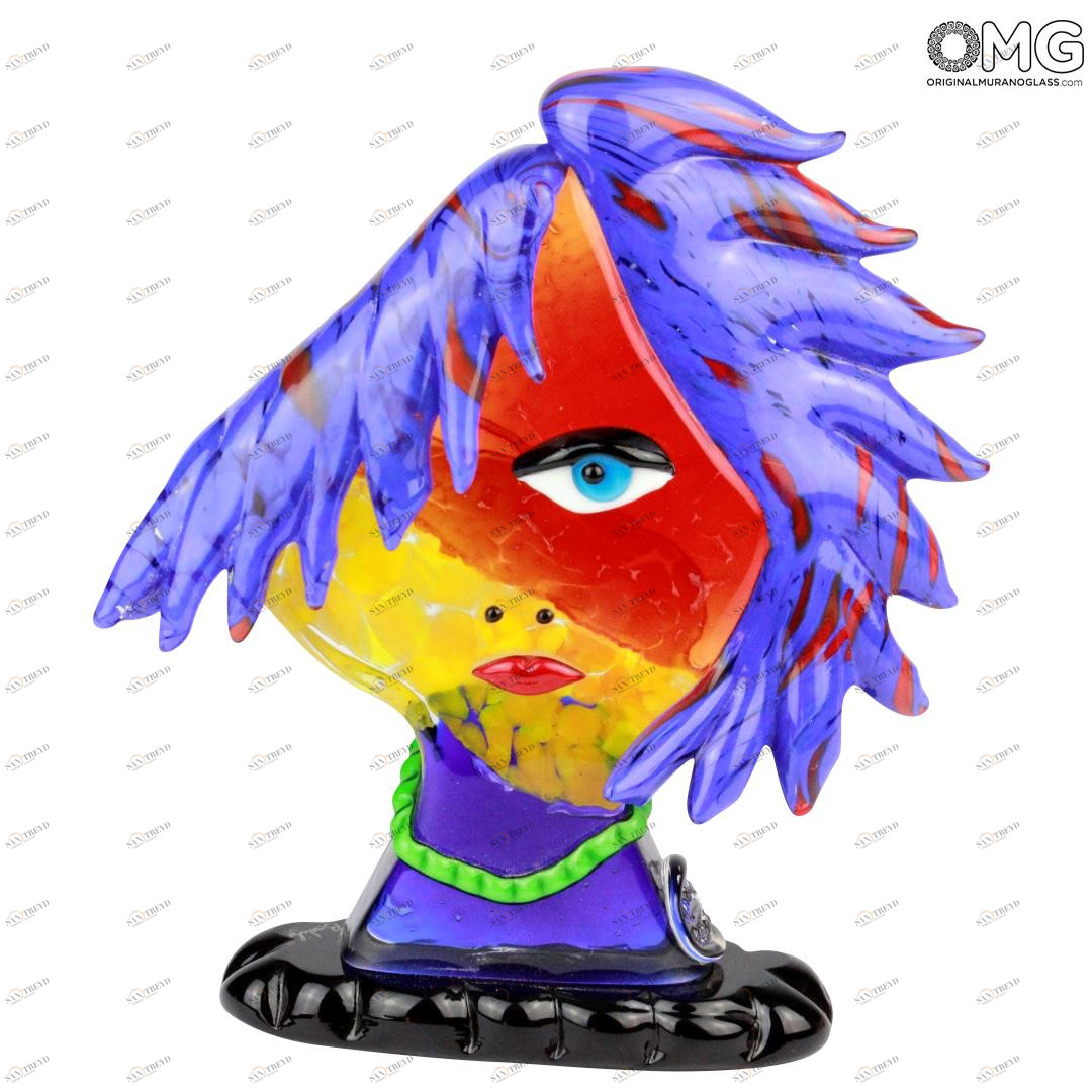 1814 ORIGINALMURANOGLASS Скульптура Лицо женщины-эмо - современное абстрактное искусство - муранское стекло 7 см PICASSO