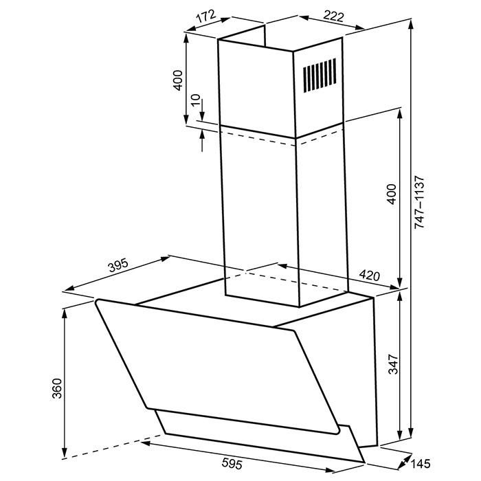8198370 Вытяжка наклонная KRONA ALVA 600 S черный/черный STDN-0020140 - Вид №12