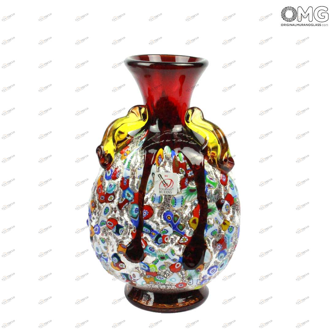 605 ORIGINALMURANOGLASS Ваза-сосуд Красная Муррина Murrina rossa - муранское стекло OMG 13 см 