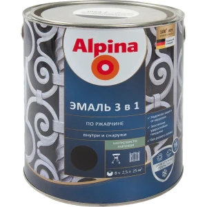 Грунт-эмаль по ржавчине 3 в 1 Alpina полуматовая цвет черный 2.5 л