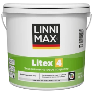 Краска для внутренних покрытий моющаяся Linnimax Litex 4 Б1 матовая цвет белый база А 0.9 л