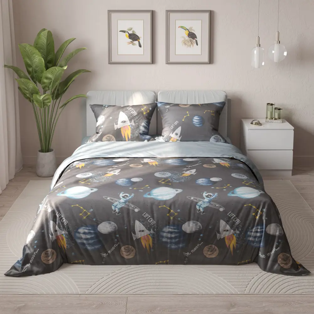 Комплект постельного белья Amore Mio Полёт полутораспальный сатин разноцветный STLM-2033242