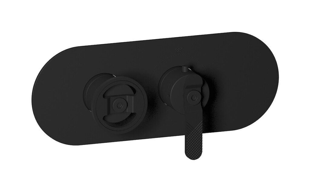 Комплект наружных частей термостата на 1 потребителей - горизонтальная овальная панель с ручками Bold WE ARE IB eua122npnb1 Matt Black Aqua