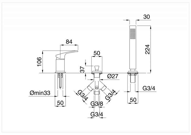 Смеситель на борт ванны однорычажный без излива Cezares LEGEND-BDM-01 - Вид №1