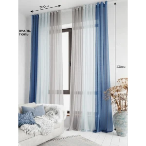 91489104 Тюль на шторной ленте At Home Милури 300x230 см цвет серо-синий STLM-1021635