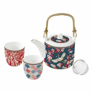 Чайник фарфоровый с ситечком с 2 чашками разноцветные "Окинава" EASY LIFE COFFEEMANIA & ATMOSPHERE 00-3946934 Красный;синий;разноцветный