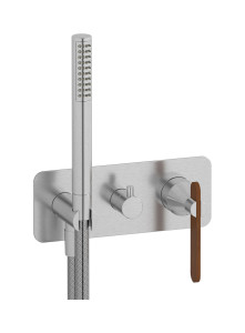 Внешние части встроенного в стену смесителя на 3 потребителя в комплекте с душевым гарнитуром. WE ARE IB ol310cc Brushed Nickel Soho