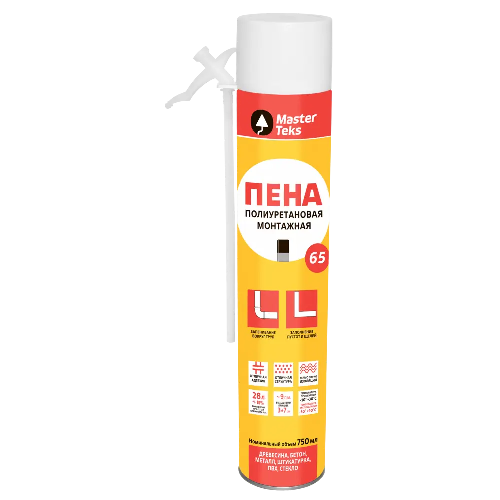Пена монтажная бытовая Masterteks 65 всесезонная 750 мл цвет желтый STLM-2151805