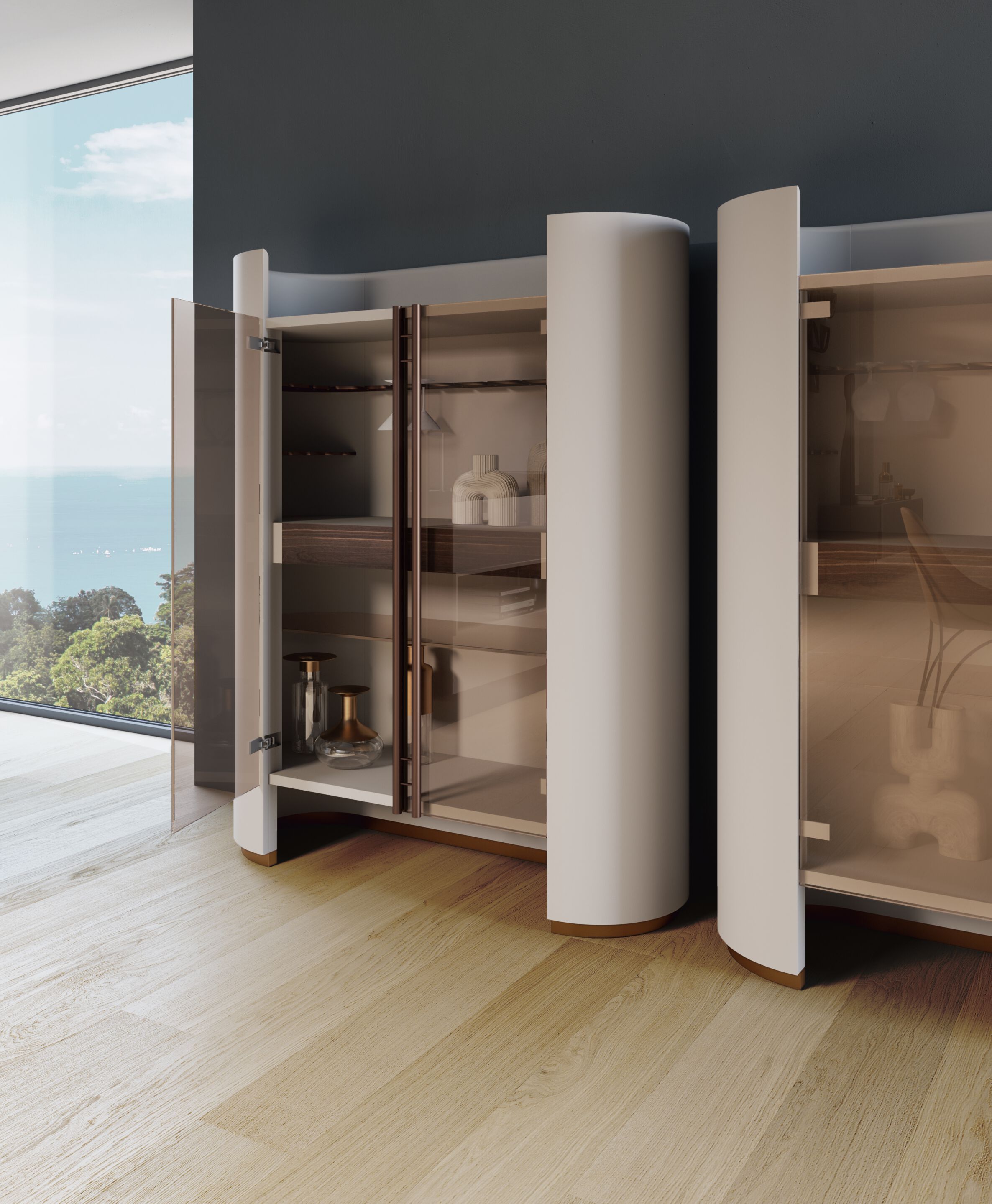 Деревянный и стеклянный барный шкаф со встроенным освещением Bizzotto Italia ARCH-00090651 - Вид №1