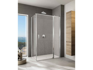 Угловая душевая кабина из закаленного стекла с распашной дверью