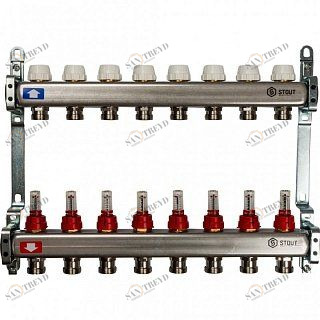 Коллектор из нержавеющей стали на 8 вых. с расходомерами STOUT SMS0917000008