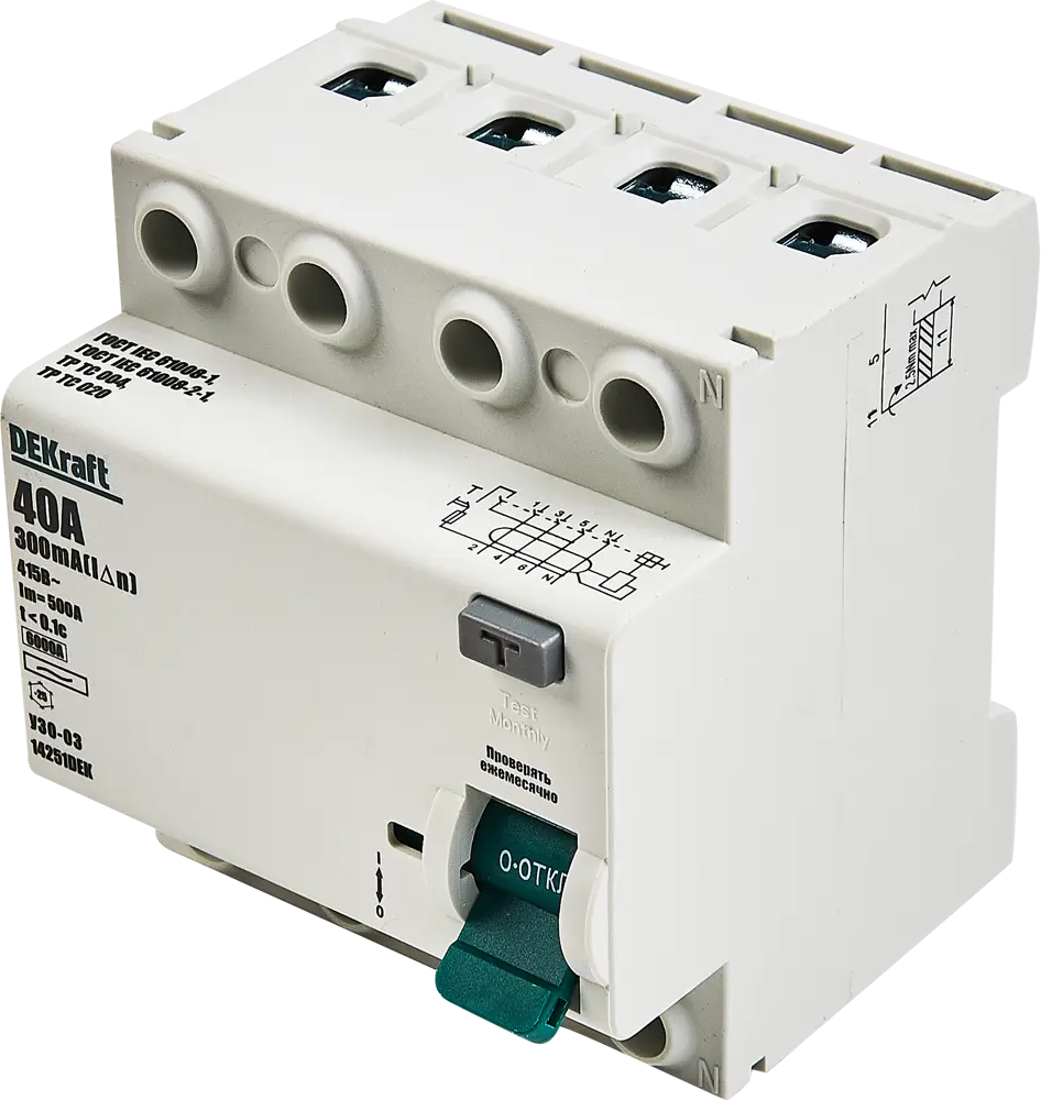 УЗО DEKraft ВДТ-03 4P 40А 300мА - защита от токов утечки и возгораний 88461154